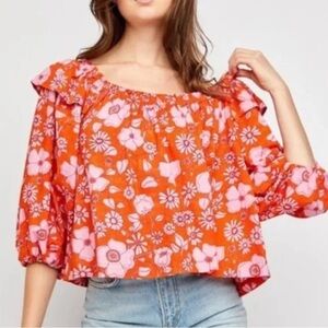 Free People Miss Daisy Printed Top / Heat Wave S medium/large fit